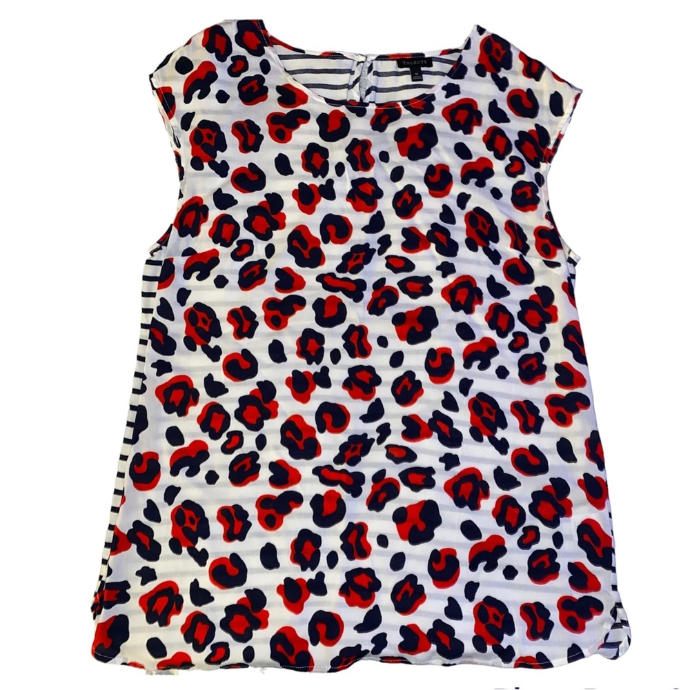 Talbots Red and Blue Animal Print and Striped Blouse SIZE MED. NEW